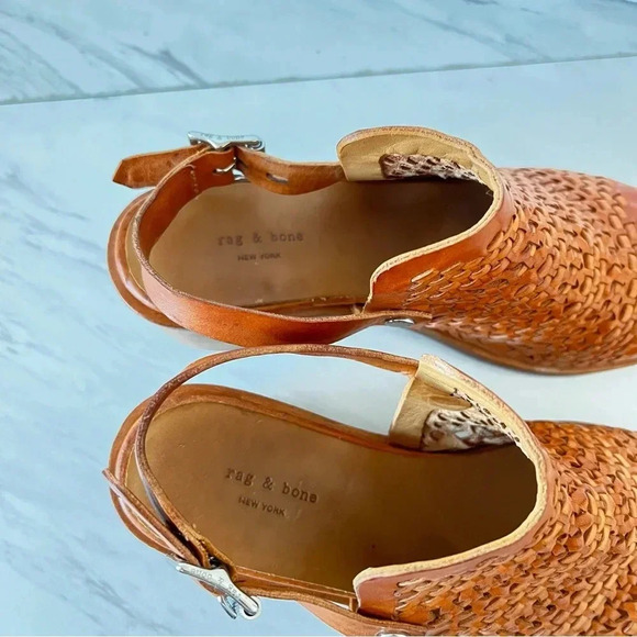 Rag & Bone Wyatt Mid Block Heel Woven Leather Size 6.5 (36.5) Brown - Picture 8 of 11